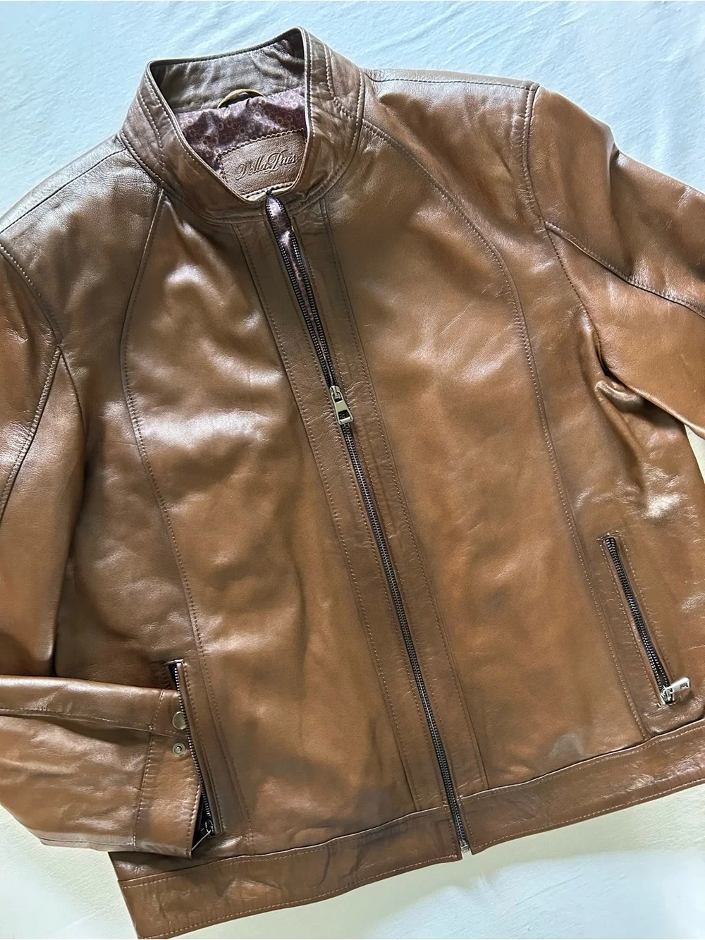 Genuine Lambskin Leather Jacket Brown Moto XL